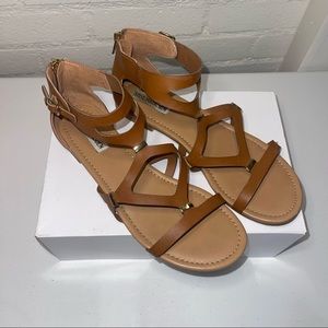 Steve Madden Comma Cognac and Gold Gladiator Sandals